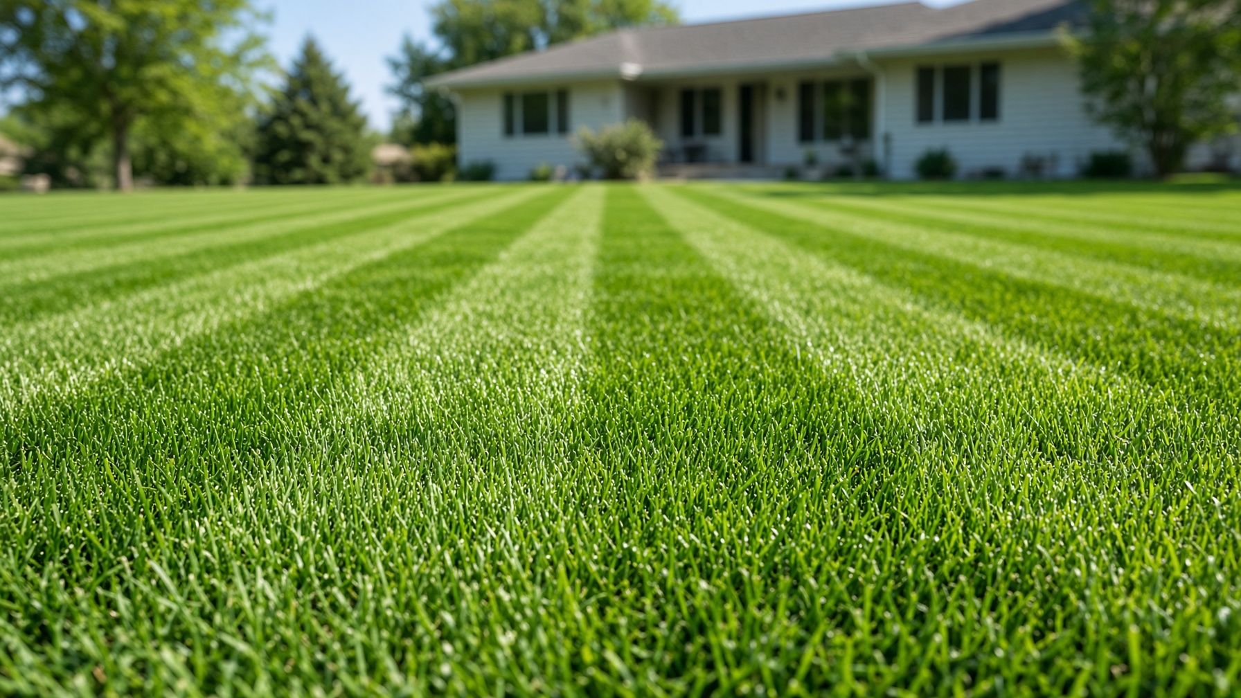 Ground-level view of professional mower striping on Kentucky bluegrass
